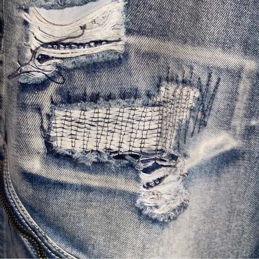 Smoke Rise Vintage Denim Jeans Mens 38X32 Distressed Moto Biker Zippers Y2K